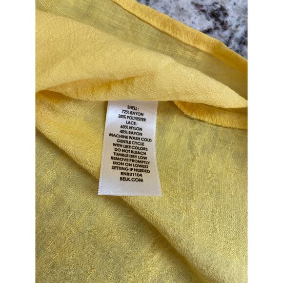 Kim Rogers Womens Blouse Medium Yellow Button-Down Bell Sleeves Lace Trim Retro - Picture 4 of 10